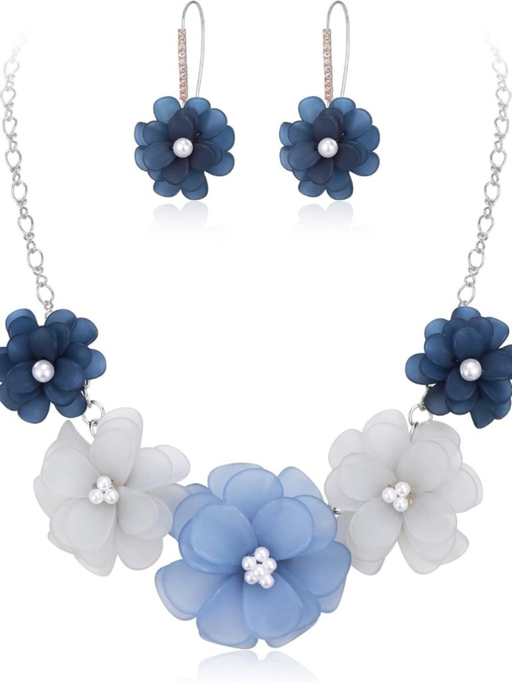 Boho Summer Beach Pearl Flower Necklace & Dangle Earrings Set - Perfect for